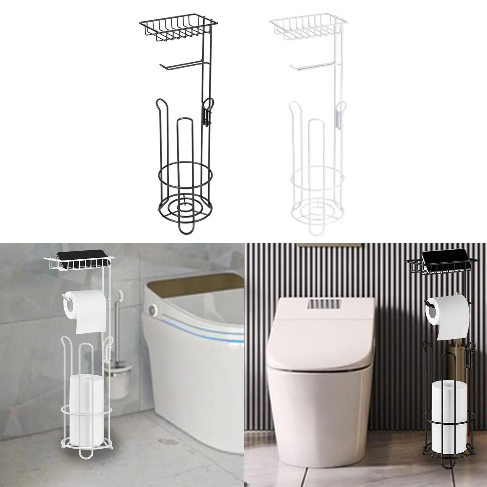 Toilet Paper Holder Stand Storage Shelf Standing Stable Metal Decor Tissue Paper Roll Dispenser for Apartments Condos Cabins