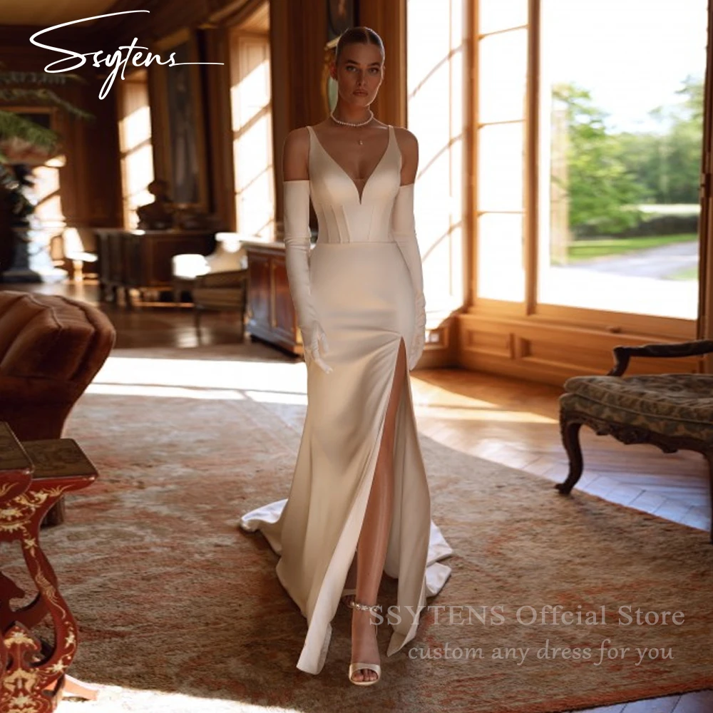 

SSYTENS Elegant White Satin Wedding Dresses Sleeveless Corset Bride Gown High Split Sexy Mermaid Casual Bridal Dress Customized