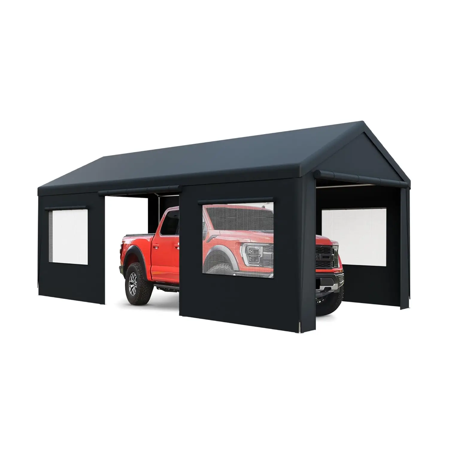 

Навес для автомобиля 13'x20', сверхпрочный переносной гараж с съемными боковыми стенками и вентилируемыми рулонными дверями, на заказ