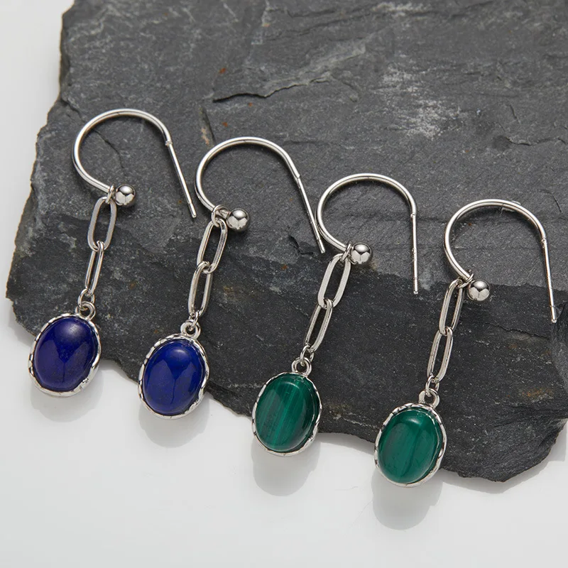 

Корейская версия, бестселлерS925, стерлинговое серебро, натуральный малахит, лазурит, красочные серьги с драгоценными камнями для женщин, High-e