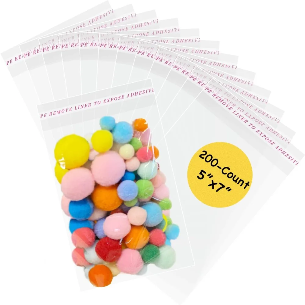 

5x7 Clear Self-Sealing Cellophane Bags, Resealable Treat Bags for Candy Snack Cookies Baked Food and Party Favors