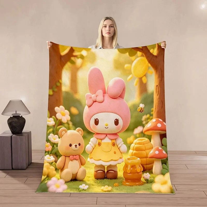 Cute Melody Flannel Blanket, Sunshine Forest Bear Honey 3D Print Throw For Teen Girls Room And Holiday Gift