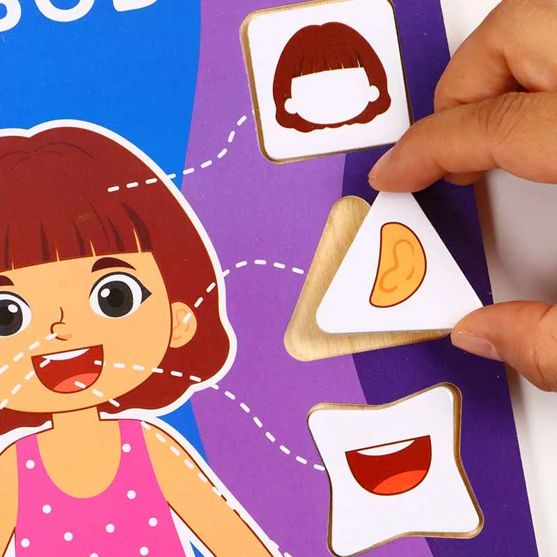 

Деревянная развивающая доска «Мое тело» для девочек - Распознавание частей тела - Изысканный подарок