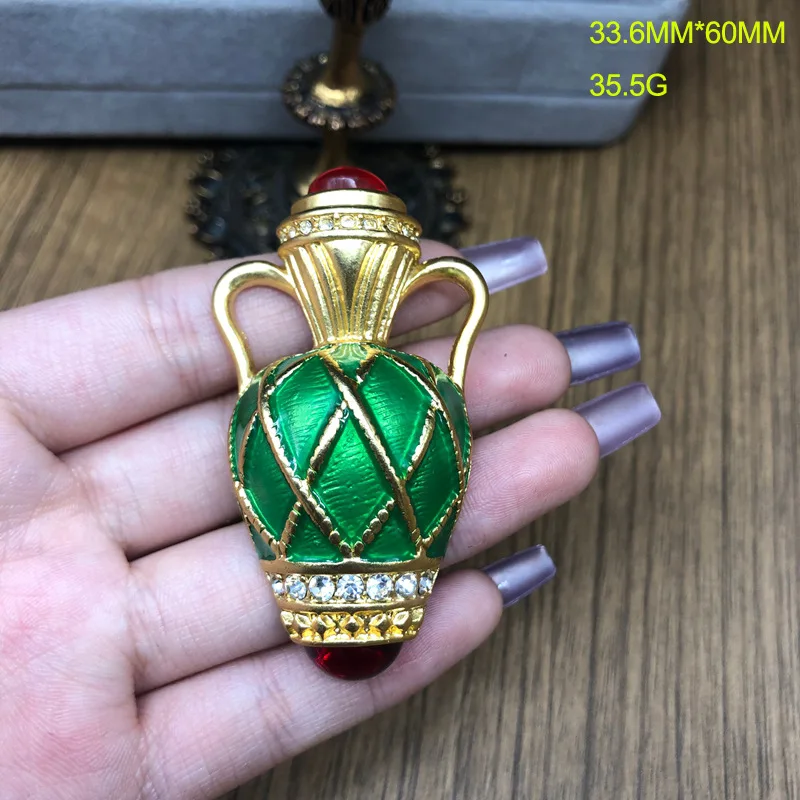 retro-style corsage green enamel glaze brooch gemstone inlaid vase-shaped brooch temperament versatile brooch