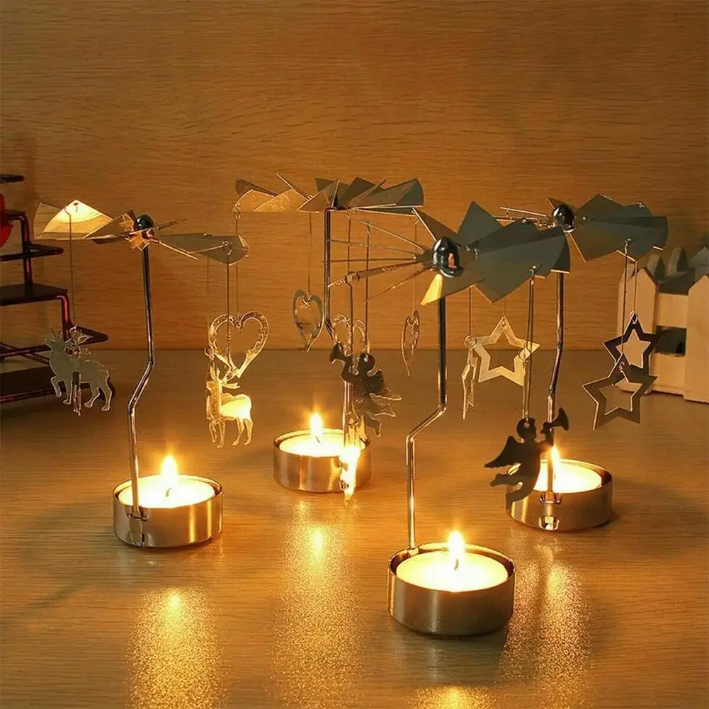 Metal Rotating Spinner Carousel Candle Tea Light Holder Table Rotating Transfer Windmill Decoration Home Elegance Candle Holder