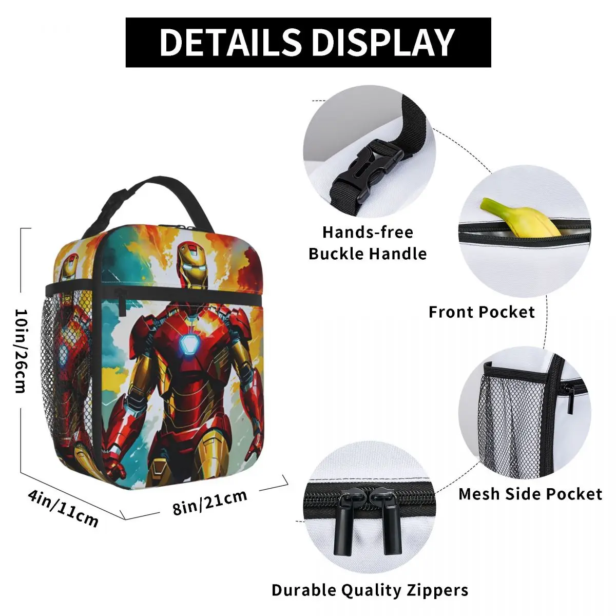 Iron Man Film Retro Poster Geïsoleerde Lunch Tas Thermische Tas Maaltijdcontainer Grote Draagtas Lunchbox Mannen Vrouwen College Outdoor