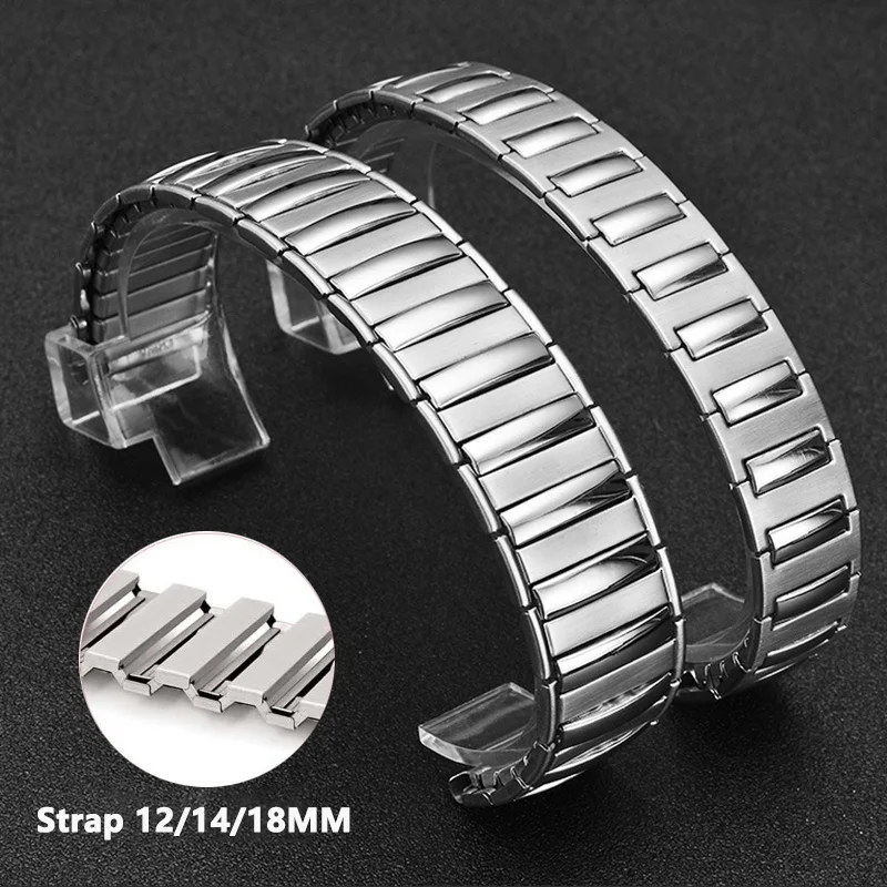 Edelstahl-Gummiband, 18 mm, 14 mm, 12 mm, Erweiterungsarmband, Metallarmband für Damen, Uhrenarmbänder, universelles Uhrenzubehör