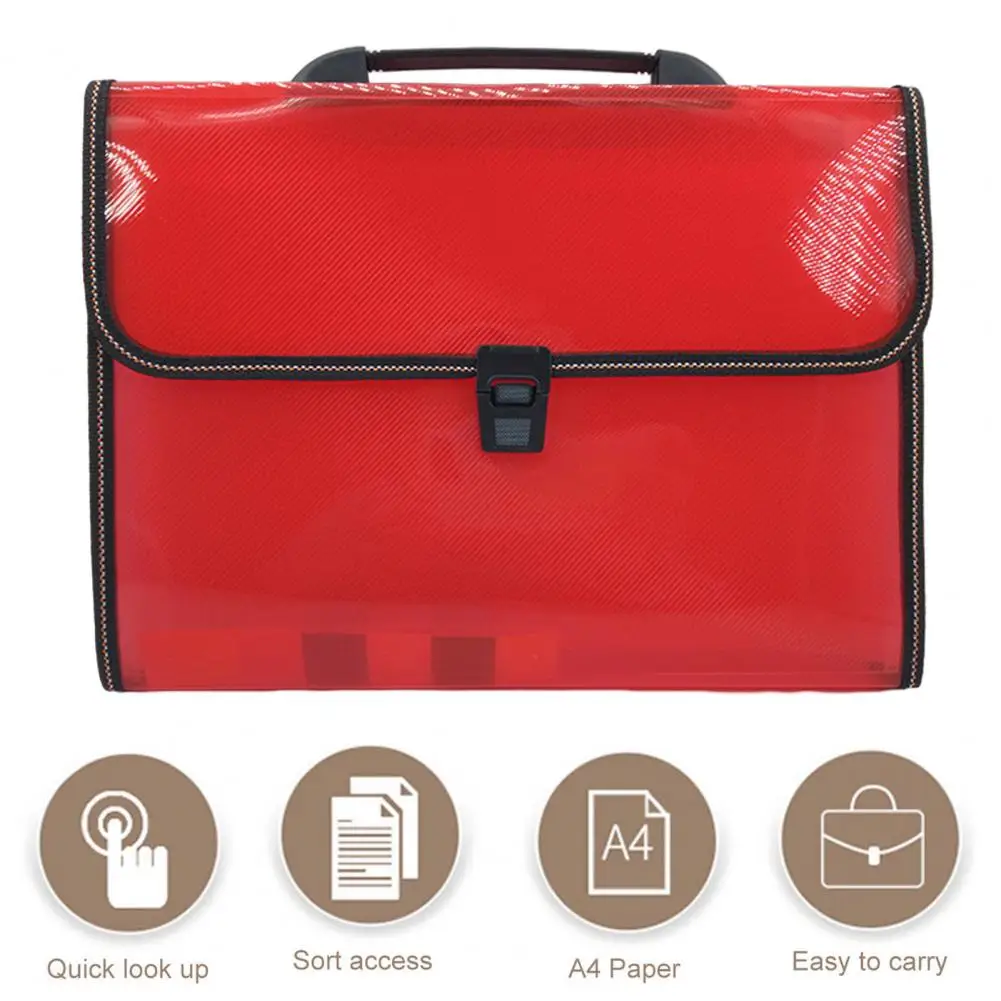 Buckle Closure Document Folder File Folder Portable A4 File Organizer with 13 Pockets Buckle Closure Handle for School Supplies