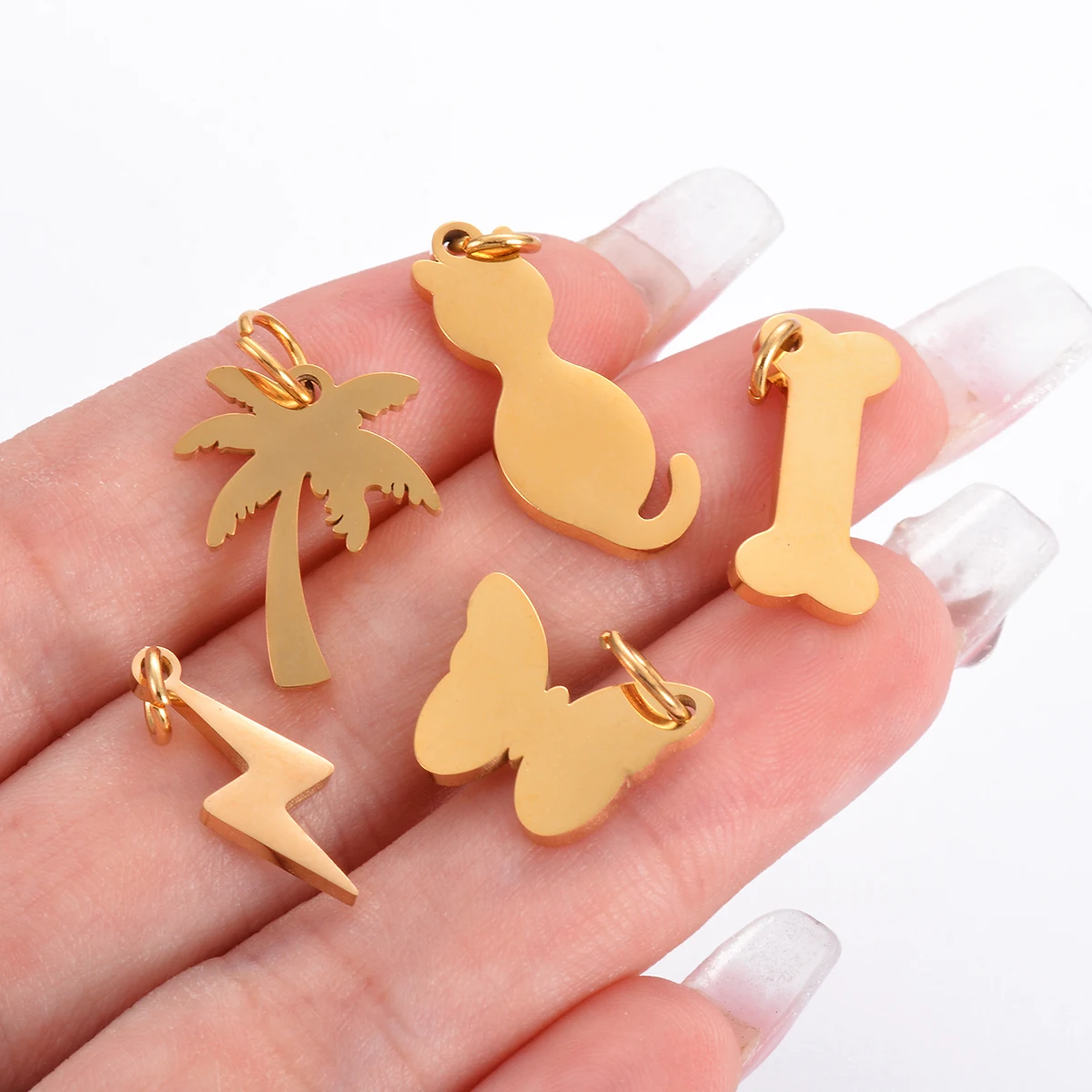 5Pcs/Lot Mini Stainless Steel Charms Fashion Metal Butterfly Cat Dog Bones Tree Lightning Pendants for Making DIY Jewelry Craft