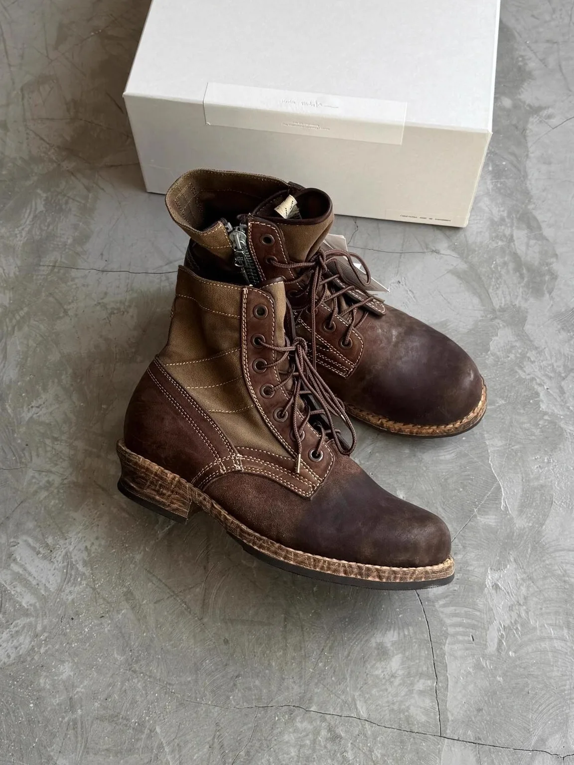 

Retro Vintage Canvas ort Boots Men's Military Sle Worn-In Engineer Boots Leather Patchwork Mid-Calf Knight Boots