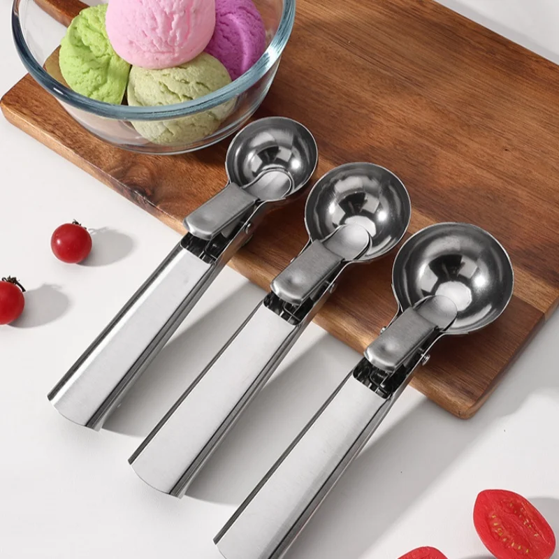 Ложка для мороженого из нержавеющей стали с триггером и брызгами, идеальная для мороженого