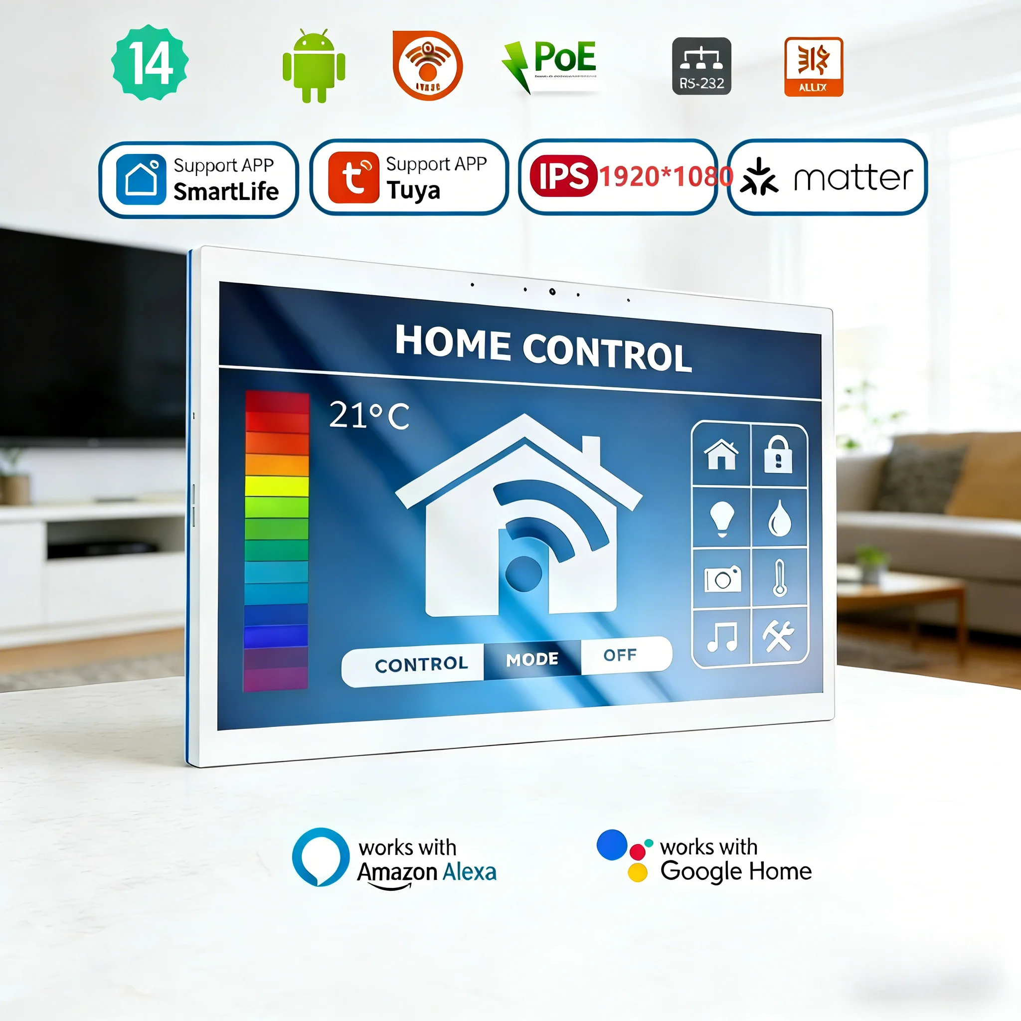Inwall 15.6 Inch Smart Home Control Panel Android 14 POE Tablet 4G+64G LED Lights Relay, RS232, RS485 Home Assistant Unit