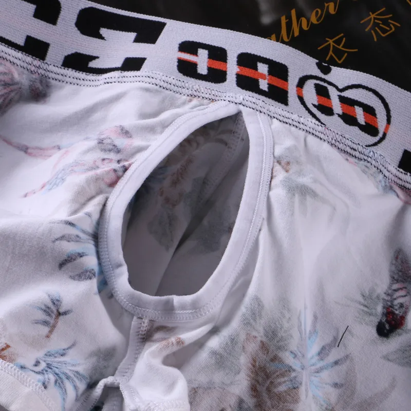 Mens AIBC ชุดชั้นในกางเกงขาสั้นผ้าฝ้ายกระเป๋าพิมพ์ดอกไม้ Breathable เปิดด้านหน้า GYM Comfort Ropa ภายใน Deportiva