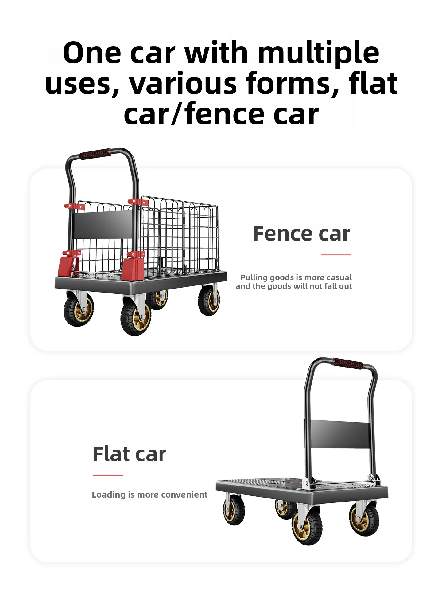 

Flatbed Trailer Foldable Household Fenced Express Trolley
