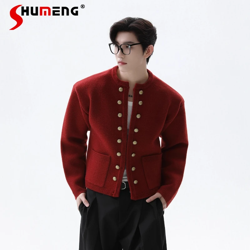 

Men's 2025 Autumn New Simple Round Neck Knitted Cardigan Double-Breasted Design Small Fragrant Light Luxury High-End Sweaters