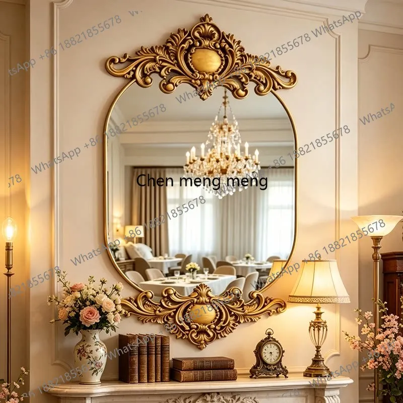 

French light luxury mirror retro entrance fireplace decoration, wall-mounted European style, American makeup mirror