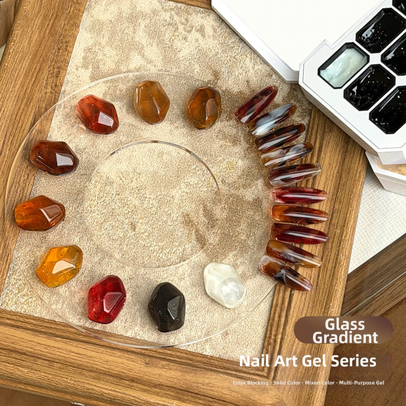 9-Farben-Set mit Gel-Nagellack in den Farben Amber und Jelly, glänzende, transparente und matte Farben, zum Gestalten von Herbst- und Winternägeln, Salonqualität. – Detail 9
