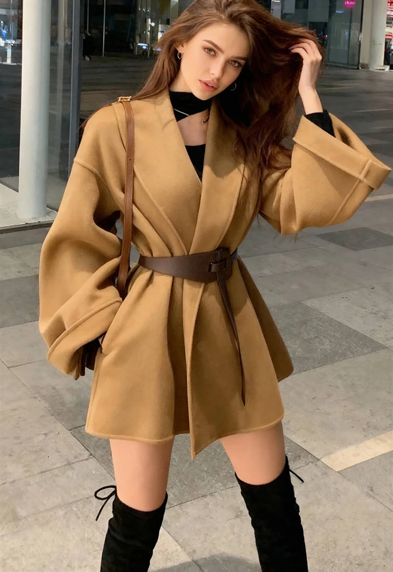 

Wool Blend Coats Womens Woolen Coat Natural Long Winter Velvet Brocade Embossed Zippered Stand-Up Collar Ins Style Leisureful OL