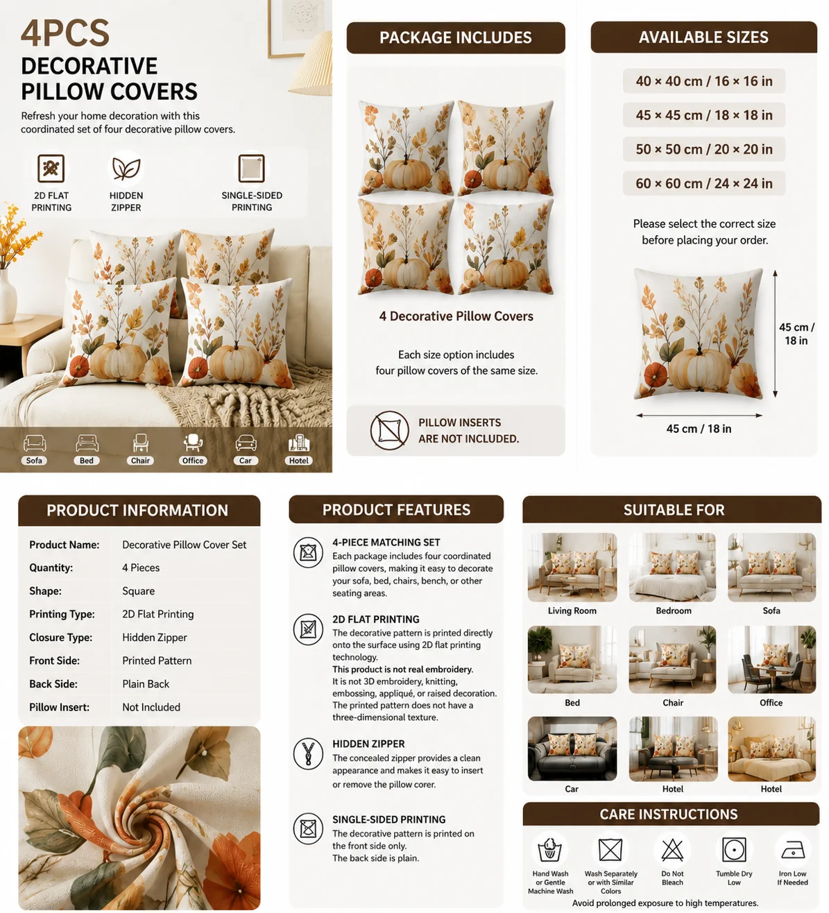 4pcs Vintage Botanical Bird and Fruit Throw Pillow Covers Neutral Farmhouse Cushion Cases for Sofa Bedroom
