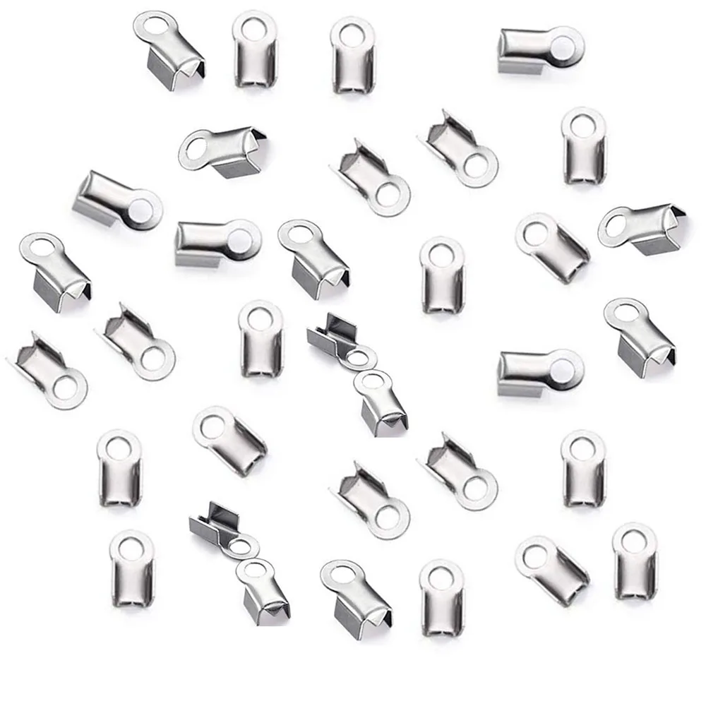 Großhandel Edelstahl-Seilketten-Kordel-Endkappen mit Crimp-Perlen, passend für 1/2/3mm Schmuckherstellung, DIY-Armband- und Halsketten-Verbindungsstücke – Detail 4