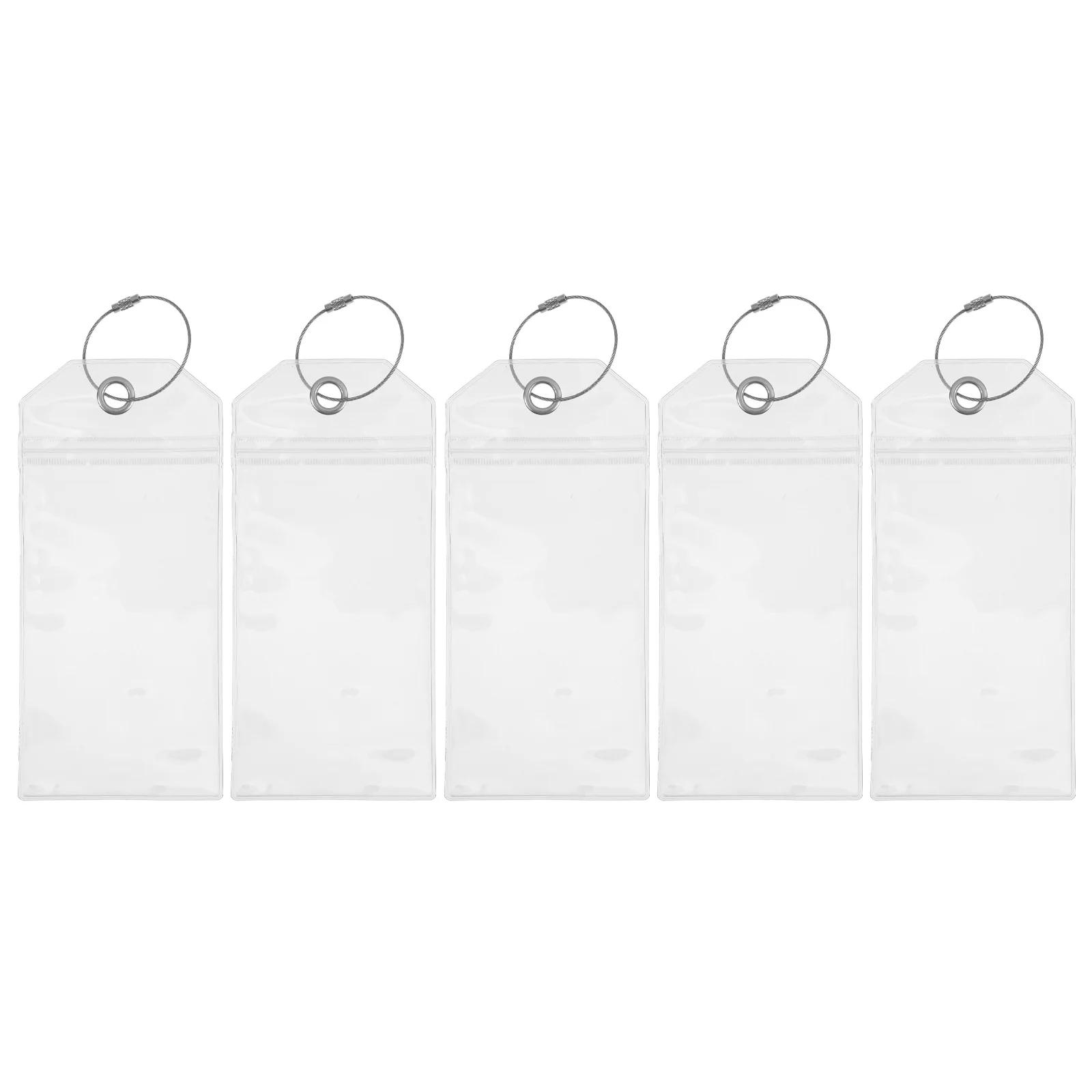 

5Pcs Waterproof Luggage Tag Labels Transparent PVC Id Card Case for Travel Equipment Name Badge Holder Secure Steel Ring Design