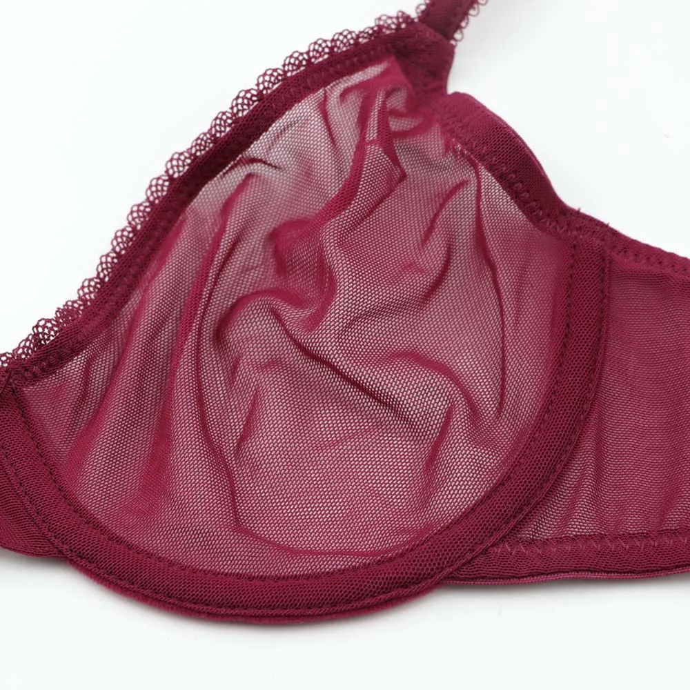 Sujetador de encaje para mujer, lencería Sexy transparente sin relleno, ropa interior femenina de malla de talla grande, Tops BH A B C D DD E Cup