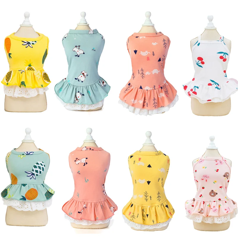 Cozy Cotton Cat Dog Dress Skirt Summer Pet Clothes for Small Dogs Yorkshire Shih Tzu Teddy Dresses Puppy Clothing cachorro roupa