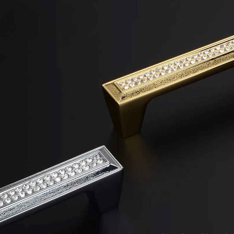 Zinklegierung Kristall-Diamant Möbeldekorationsknopf Gold Silber Küchenschrankgriff Schubladen-Kommode-Schrankknopf Türgriff – Detail 2