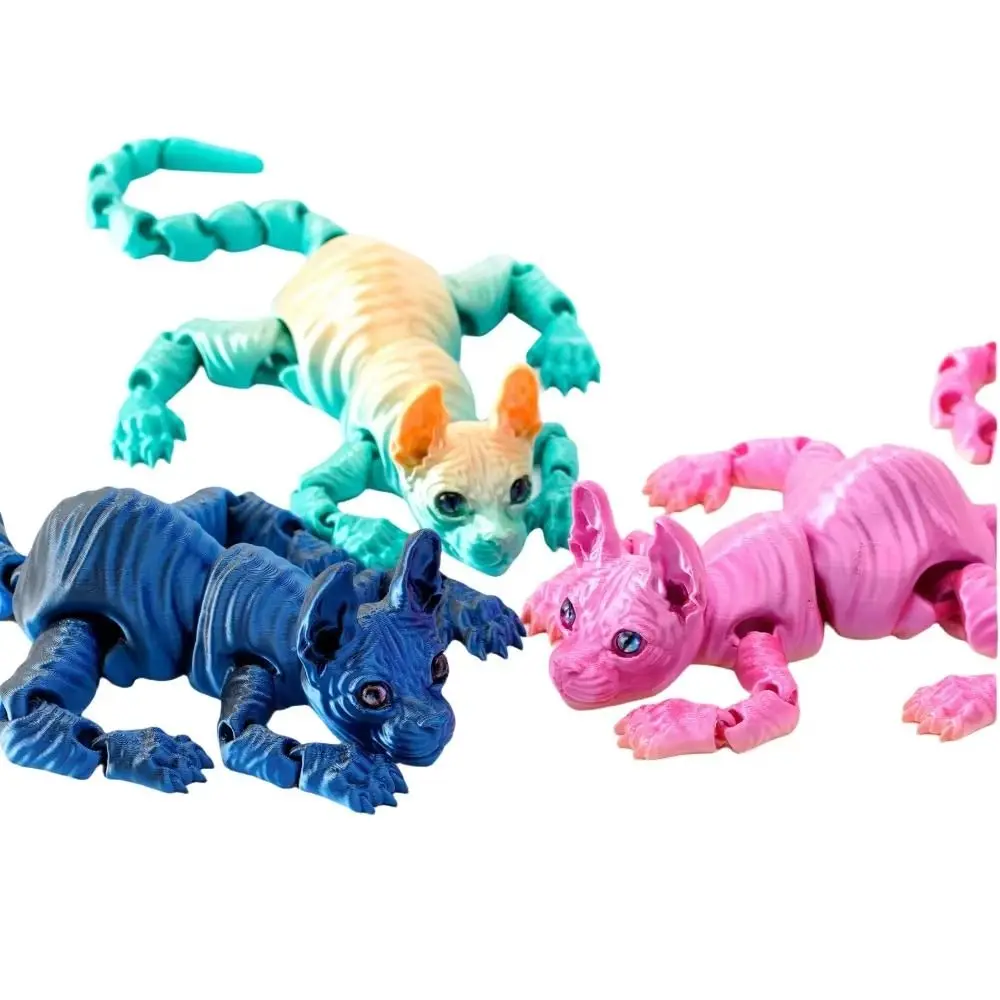 Siamesisches Kätzchen, 3D-gedruckte Katze, mehrteilig, Desktop-Dekoration, Mini-Katzenfigur, bewegliche bewegliche 3D-haarlose Katzenpuppe, Autodekoration
