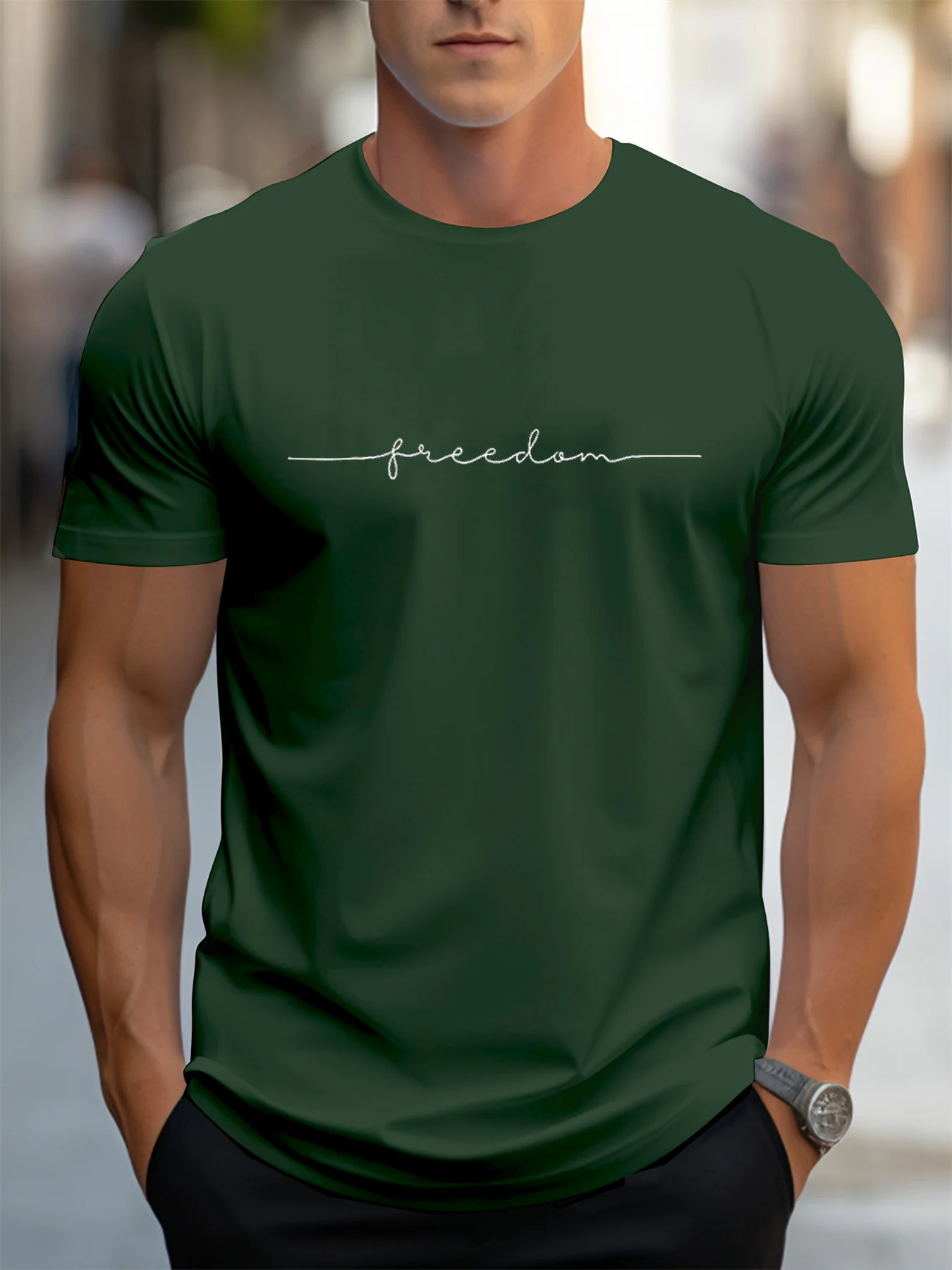 Men's 100% cotton summer fashionable casual loose plus size freedom graphic printed sports round neck short sleeved T-shirt top image 4