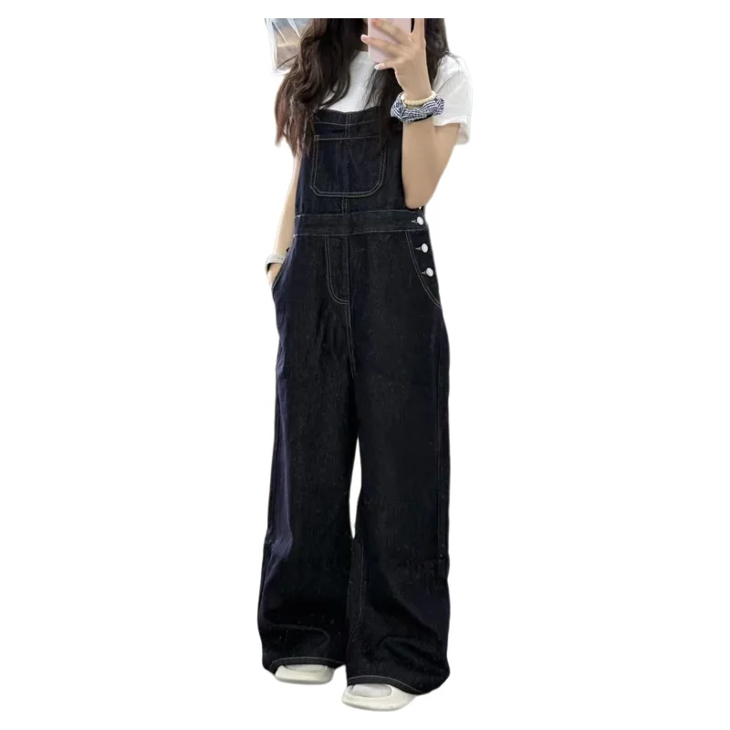 Retro Koreanische Sle Lose Beiläufige Denim Overalls frauen Sommer 2025, Neue Gerade Bein Breite Bein Hosen Hohe Taille Lange Hosen
