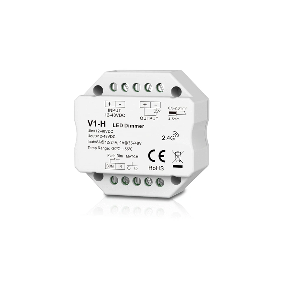 Skydance V1-H DC12-48V 4-8A CV 0-100% Dimmer Step-less dimming /RF 2.4GHz+Push Dim Controller For Single color LED Strip