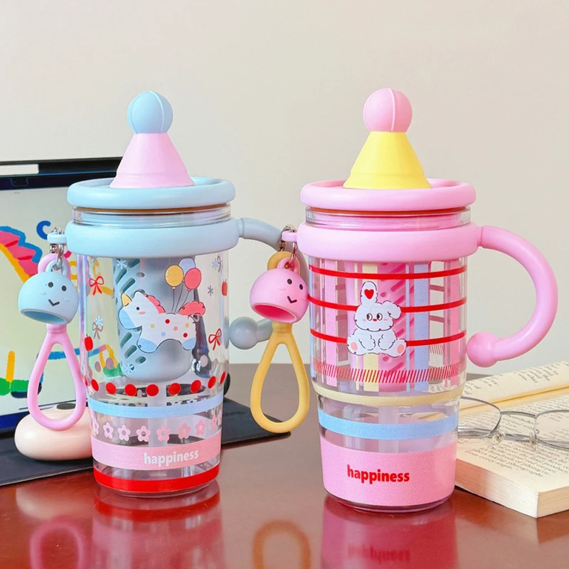 

600ml Large Water Bottle Cute Plastic Water Cup With Filter Leakproof Portable Sports Drink Bottle for Travel School Office Car