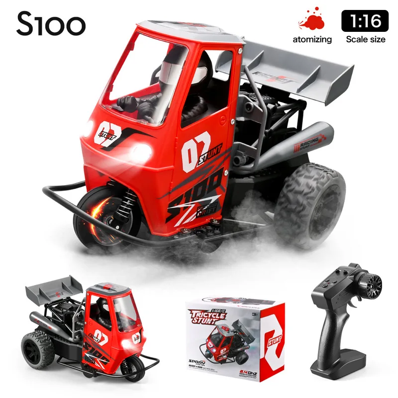 

Electric Remote Control Stunt Drift Racing Car Model 1/16 Scale Three-Wheel Design with LED Lights 25km/H Speed