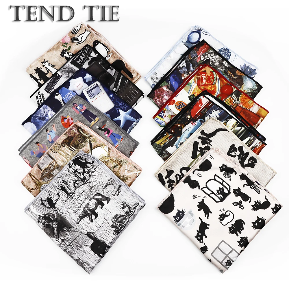 New Graffiti Panda Girl Food Beer Pattern Polyester Pocket Square Scarf Fashion 30x30cm Large Size Fashion Wedding Accessories