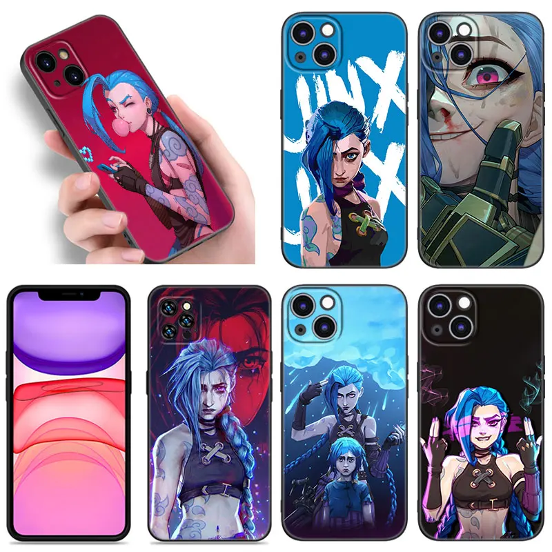 Anime Arcane Jinx-Vi Black Silicone Phone Case For Apple iPhone 12 13 Mini 11 14 15 16 Pro Max 7 8 Plus