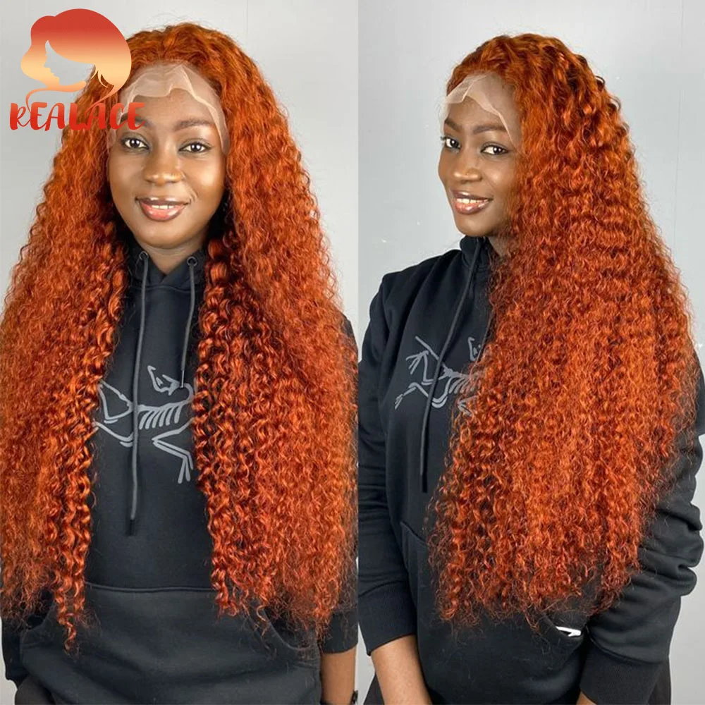 

34-дюймовый парик из натуральных волос цвета имбиря 350, глубокая волна, с кружевной передней частью, высококачественный парик с эффектом водной волны, мягкий и густой, с HD-кружевом, кудрявый парик