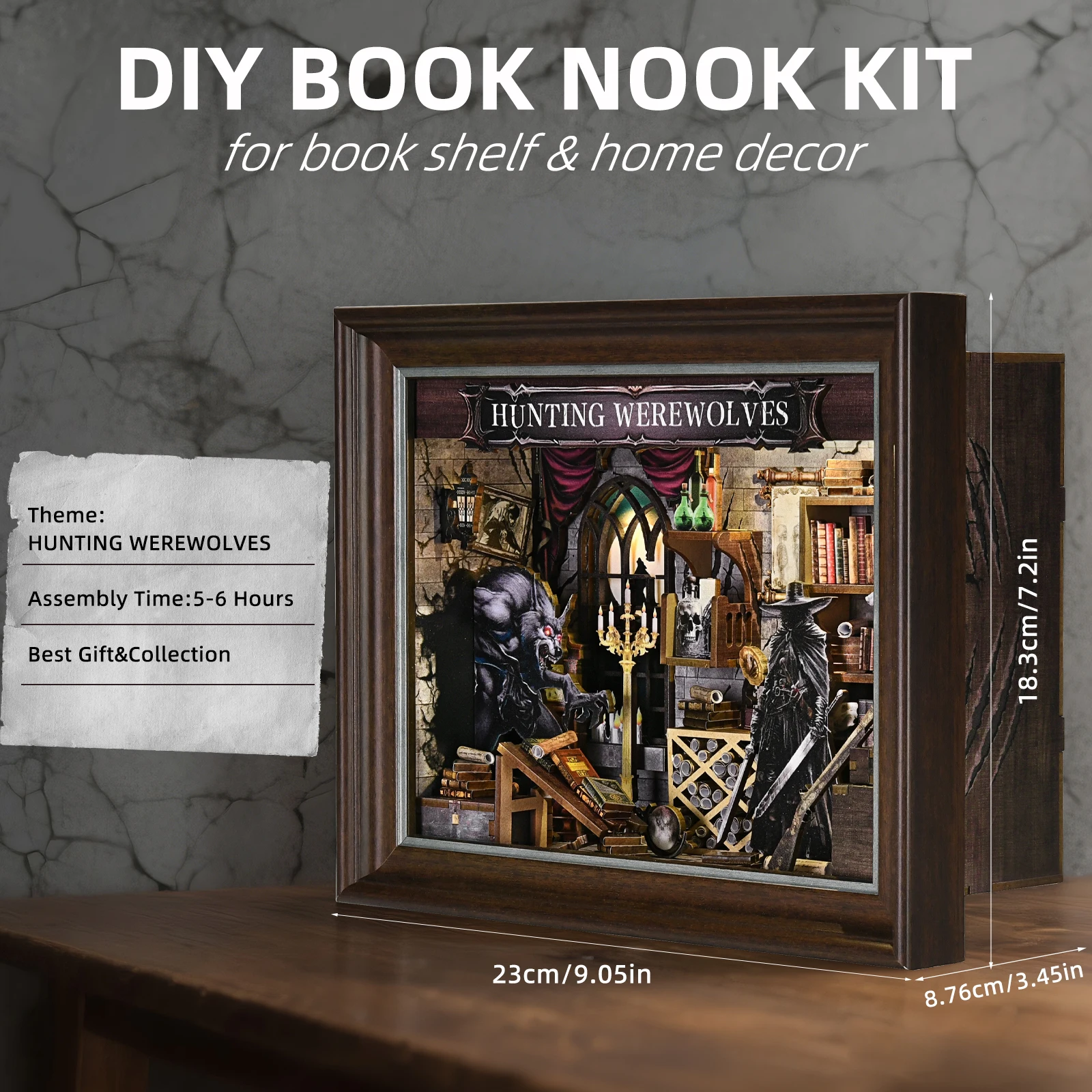 Book Nook Kit Werewolf Hunter DIY 3D Wooden Puzzle Dollhouse Photo frame ornament Model Bookend Building Home Decoration