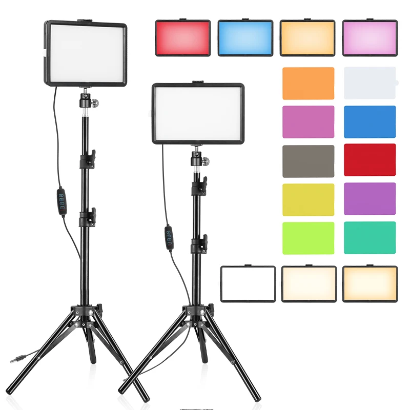 Video fill Lighting RGB LED Studio with Tripod Dimmable Camera Photo light with 9 Color Filters for Video Recording Vlog lights