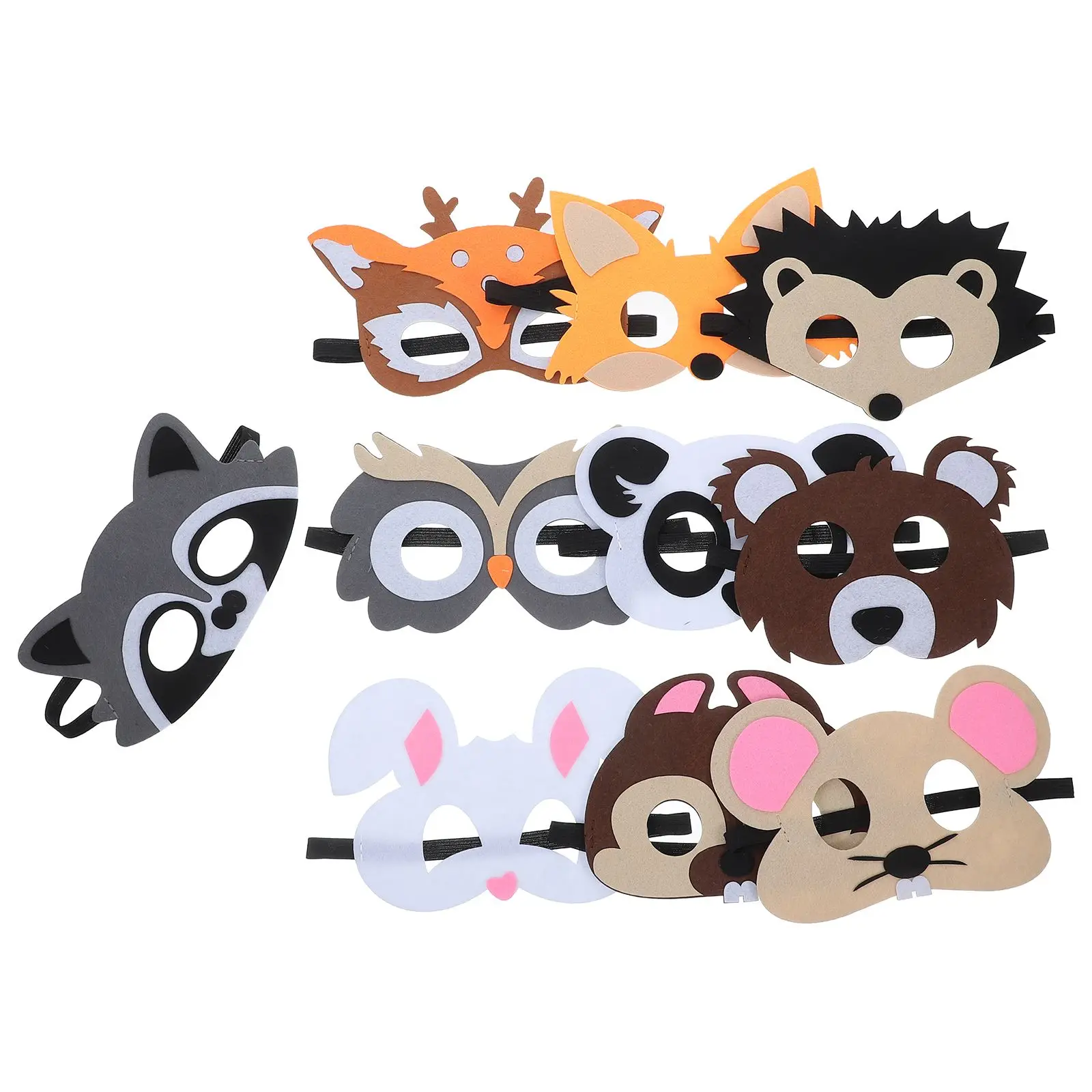 

10 Pcs Animal Felt Mask Cartoon Face Cover Party Accessories Halloween Cosplay Kids Toy Beauty Decorations Fits Most Ages