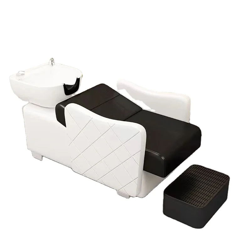 

Factory Direct Half Lying Shampoo Bed for Barbershop & Salon New Synthetic Leather with Ceramic Basin for Gym Use