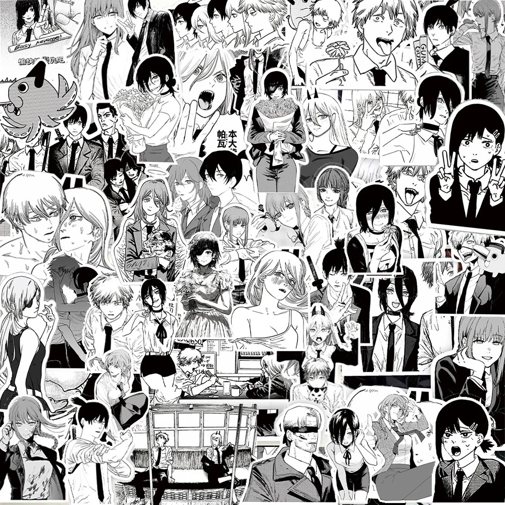 

10/30/65pcs Anime Chainsaw Man Cartoon Stickers Cool Black White Manga Graffiti Decal Phone Case Diary Laptop Waterproof Sticker
