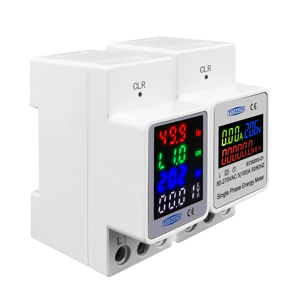 TOMZN AC 110V 220V 100A din rail Voltage Current KWH Electric energy monitor meter VOLT AMP voltmeter ammeter Wattmeter