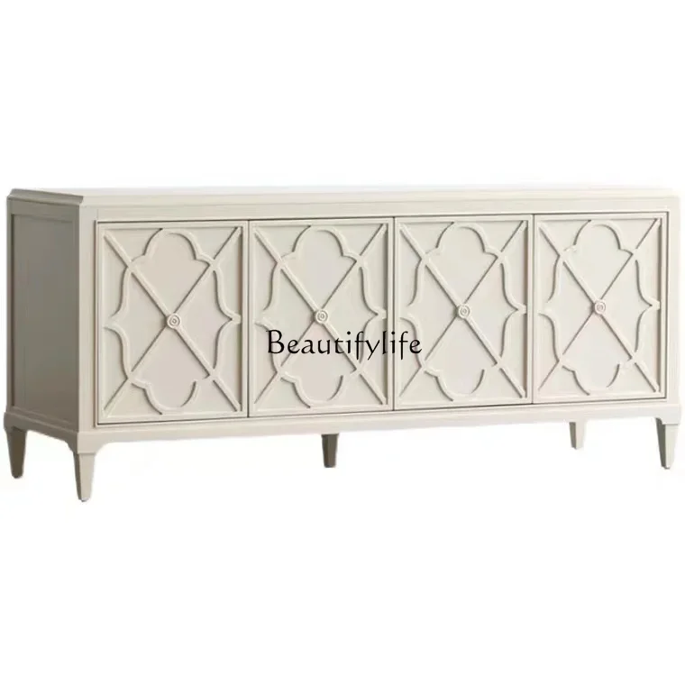 

ls 35 American solid wood milky white dining side cabinet simple modern model room living room TV cabinet