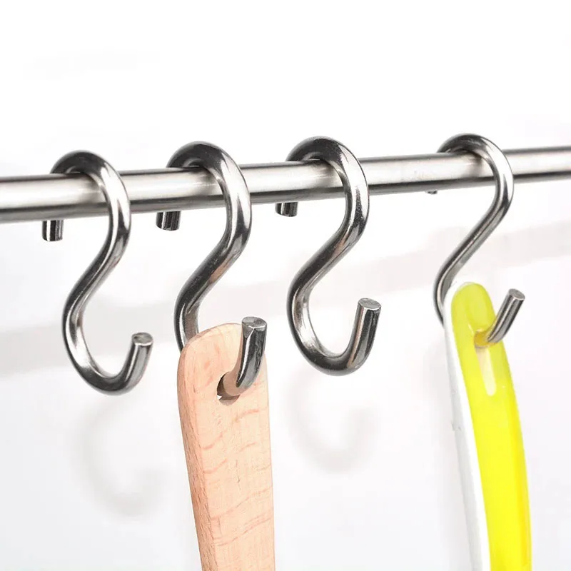 304 Stainless Steel S-Shape Hooks Multi-function Railing S Clothes Hanger Hook Clasp Kitchen Bathroom Balcony Storage Tools