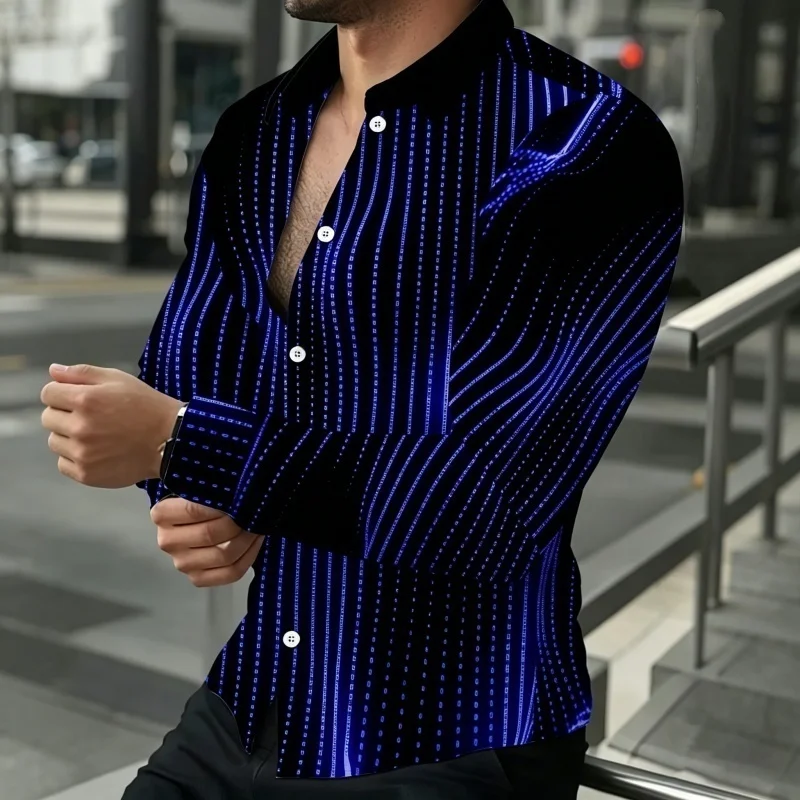 Men's Shirt With Collar And Long Sleeves  Personalized Clock Gear Print  Slim Fit  Fashionable And Trendy Outdoor Casual Top