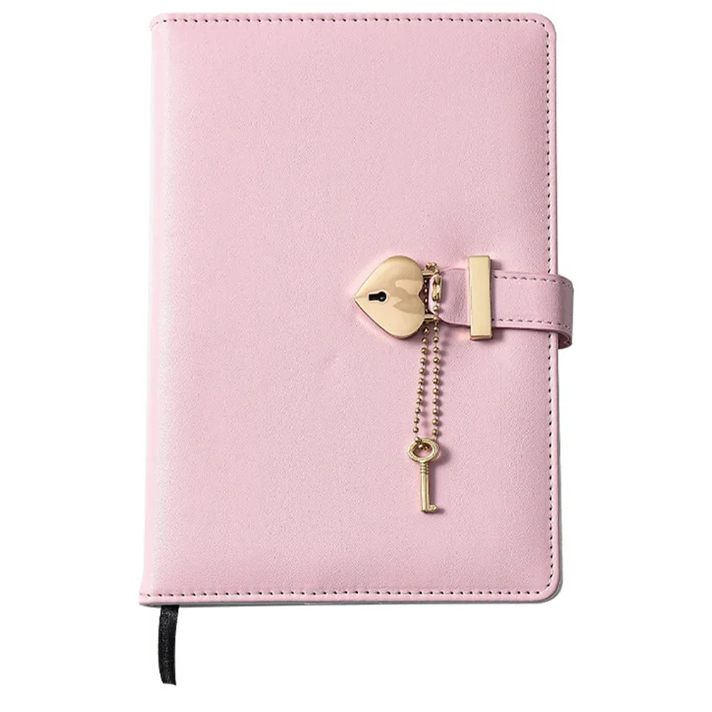 Password Book with Lock Notepad Thickened Heart-Shaped Lock Cute Girl Love Lock Diary Girl Birthday Gift