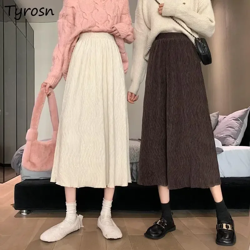 

Юбки женские, однотонные, бархатные, со складками, драпированная юбка-миди с ампирной талией, уютная, до середины икры, трапециевидной формы, сказочный темперамент, корейский стиль, повседневная, элегантная