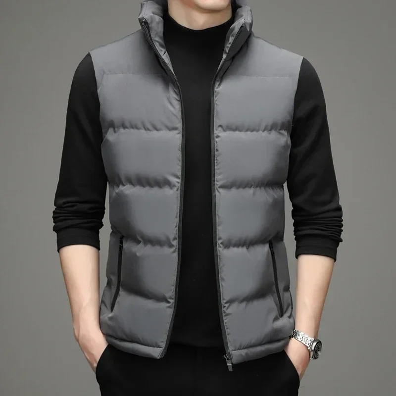 2024 Winter Vest Jacket Men's Light Luxury Thick Warm Windproof Sleeveless Coat Male Casual stand collar Down Cotton Padded Vest