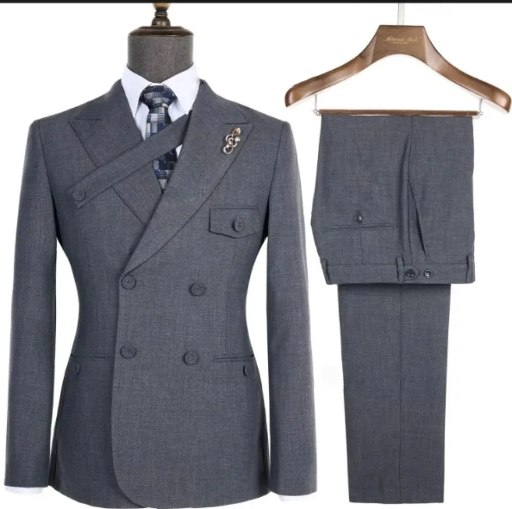 Navy Blue Men'S Suit 2025 Fashion Double Breasted Business Workwear Party Groom Wedding (Jacket+Pants) 2-Piece casual Customized